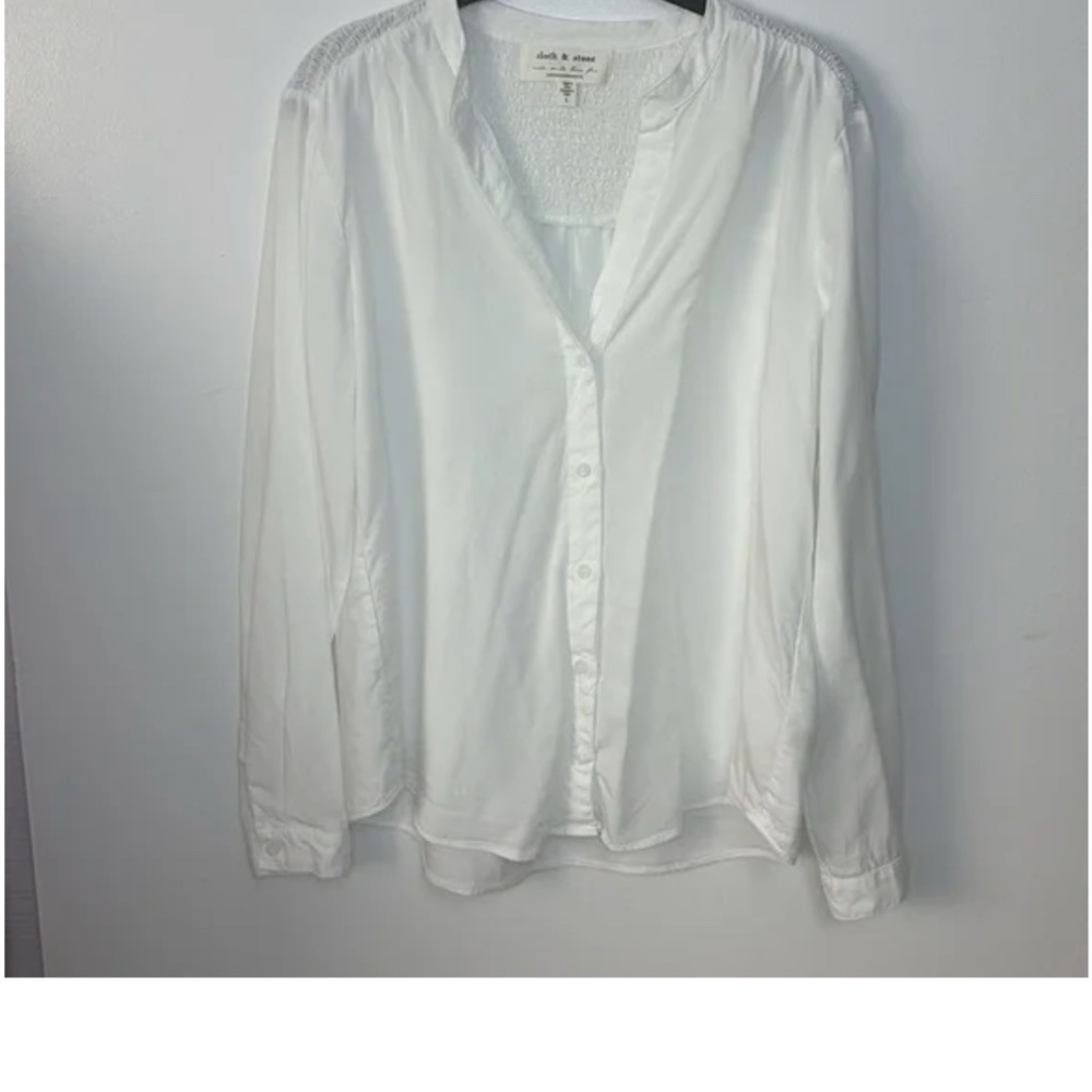 Anthropologie Cloth & Stone Smocked Button Down in White Size L - Picture 6 of 9